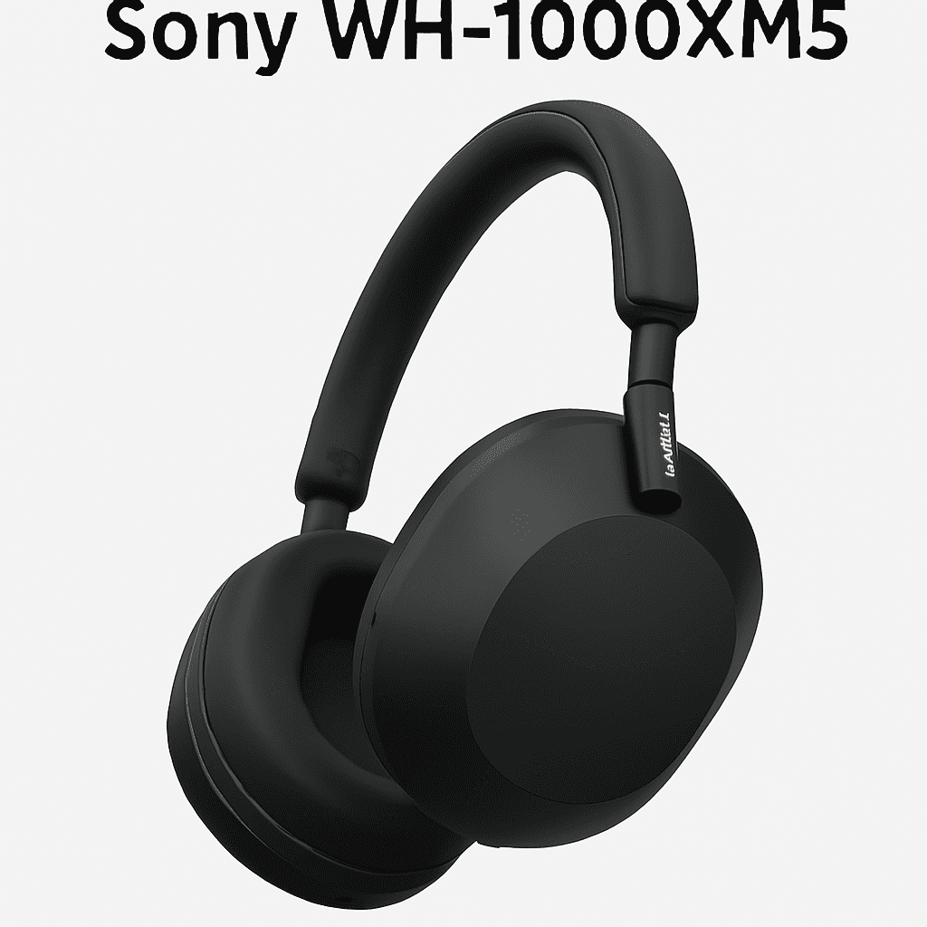 Auriculares Sony WH-1000XM5 de color negro con diseño moderno y almohadillas grandes y acolchadas, vistos en primer plano sobre fondo blanco