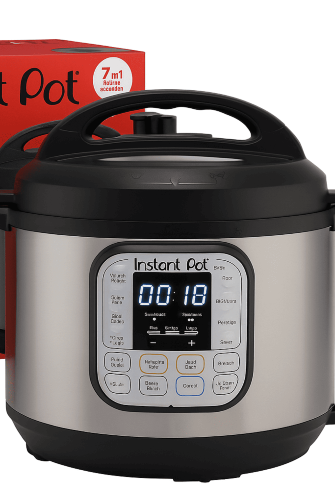 Imagen referencial de una olla a presión eléctrica multifunción tipo Instant Pot, ideal para cocinar rápido y fácil. Perfecta para preparar arroz, guisos, carnes y más en minutos.
