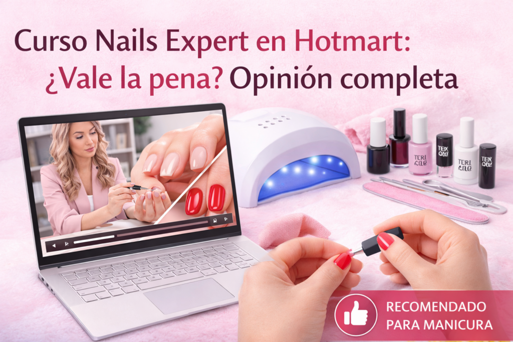 Curso Nails Expert en Hotmart para aprender uñas en gel desde cero con herramientas de manicura y lámpara UV