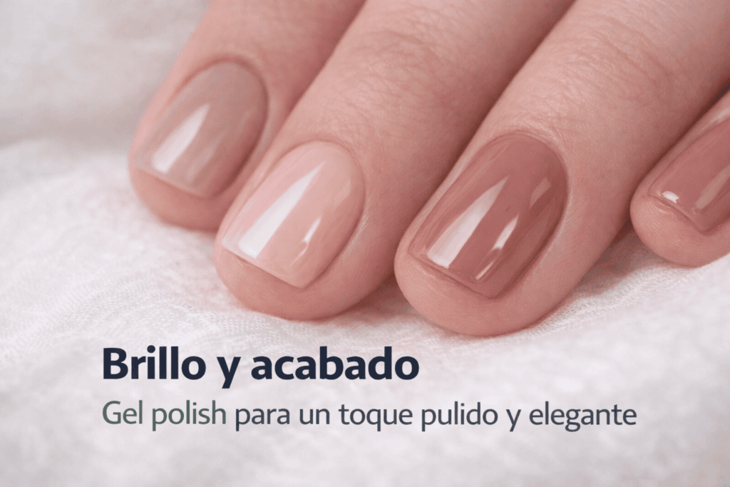 acabado brillante con gel polish en uñas cortas elegantes