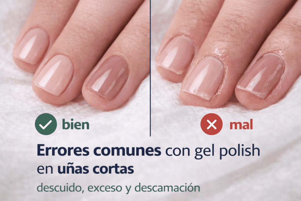 errores comunes con gel polish en uñas cortas bien aplicadas y mal aplicadas