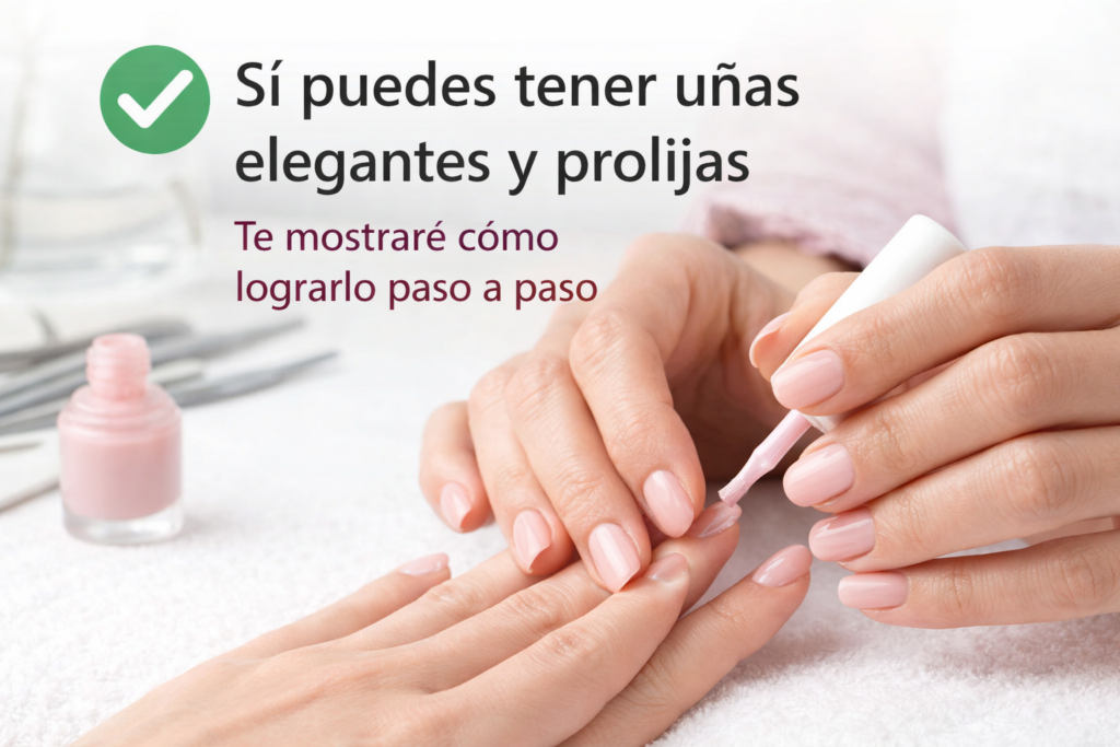 Aplicación de capas finas de esmalte en uñas cortas para lograr un acabado prolijo y uniforme.