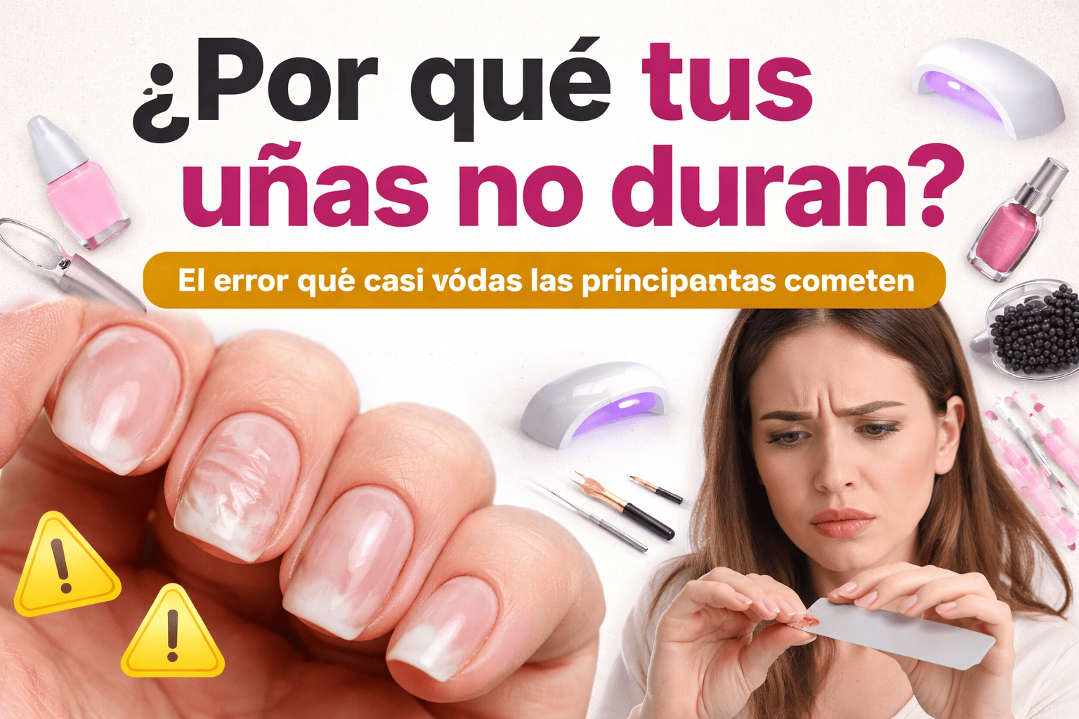 Uñas que no duran y se levantan por errores comunes al aprender uñas desde cero