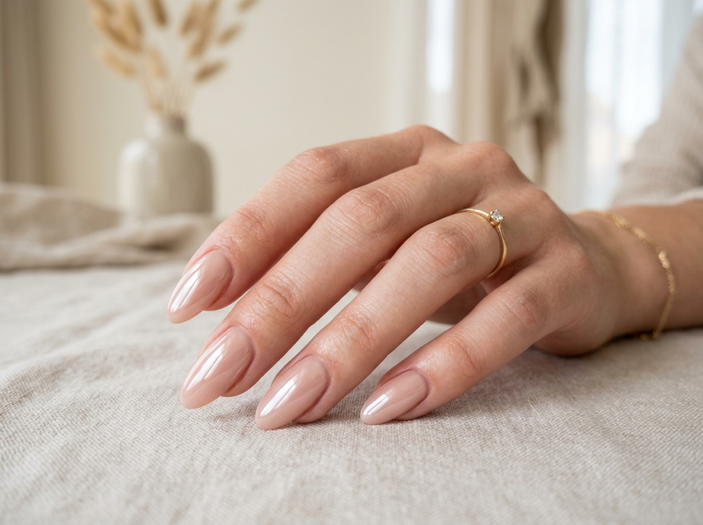 resultado de uñas en gel con top coat que no se despega ni pierde brillo