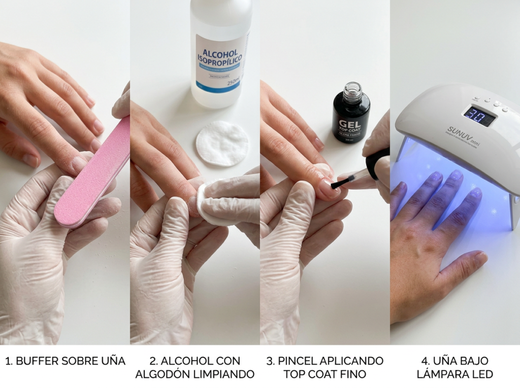 secuencia correcta para aplicar top coat gel sin que se despegue