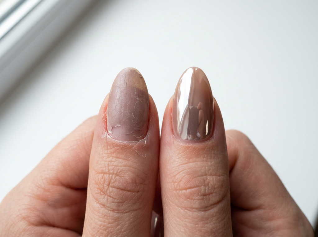 top coat se despega comparativa producto malo vs top coat de alto brillo duradero