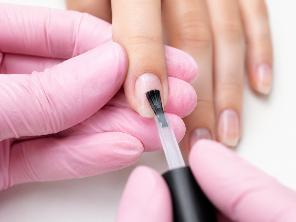 uña flexible con gel levantado comparada con uña con rubber base bien adherida