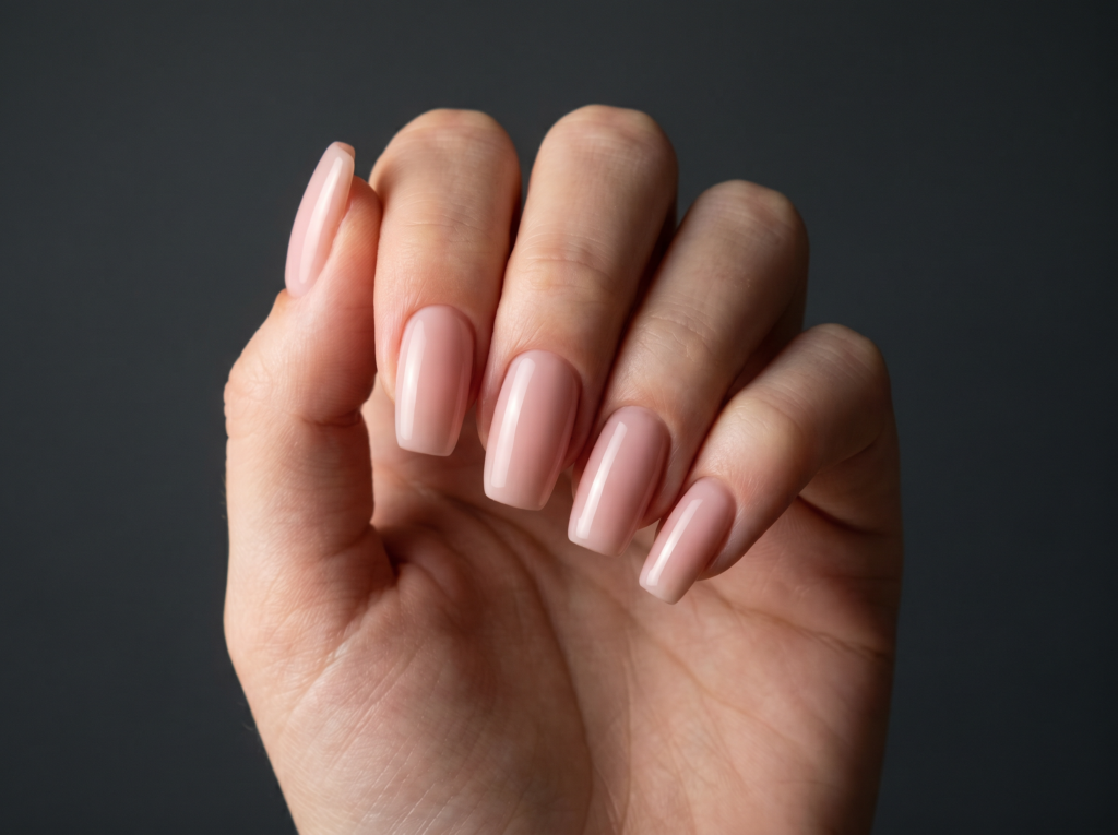 resultado final uñas de gel perfectas con gel base rubber correctamente aplicada