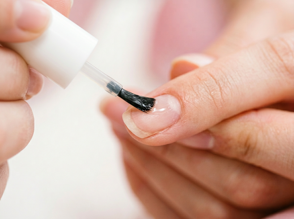 capa fina de primer de uñas aplicada correctamente sobre uña natural