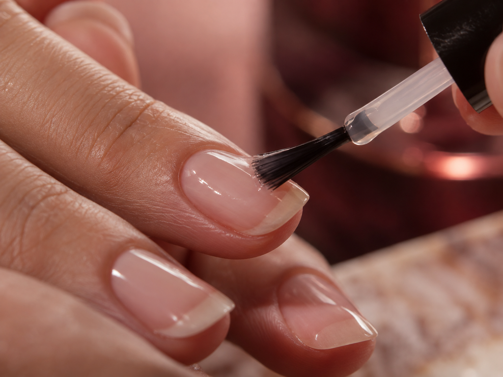 Aplicación de fortalecedor de uñas para recuperar uñas débiles después del acrílico