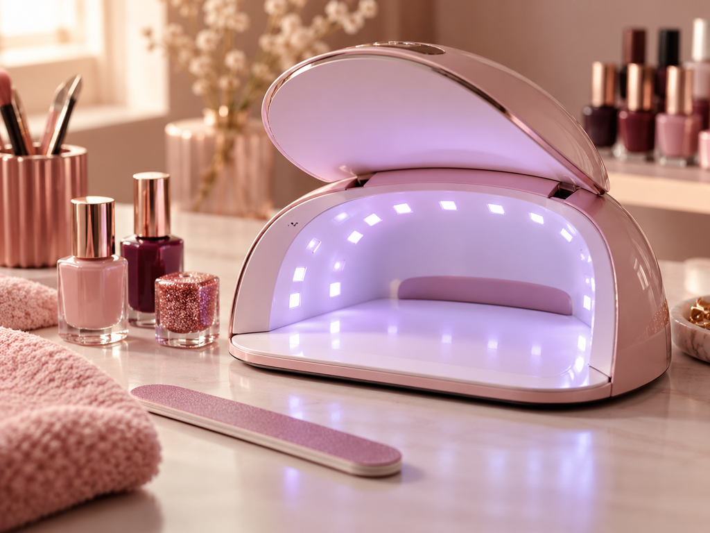 Lámpara híbrida UV LED para uñas sobre mesa de manicura