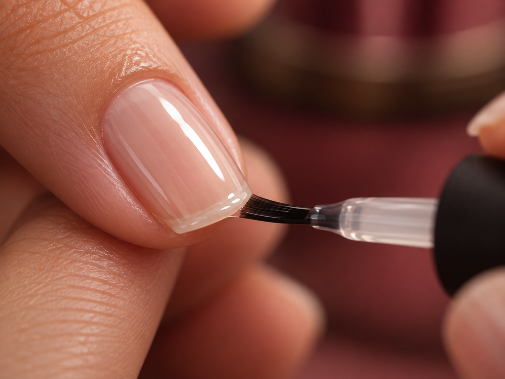 Aplicación de dos capas finas de base para uñas de gel sellando el borde libre