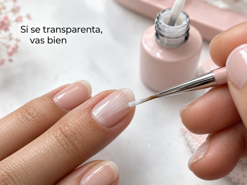 aplicación de esmalte gel en capa fina con pincel liner